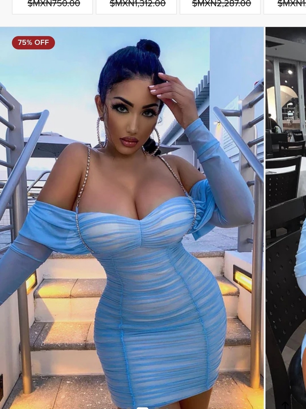 Fashion Nova Light Blue Long Sleeve Bodycon Mini Dress